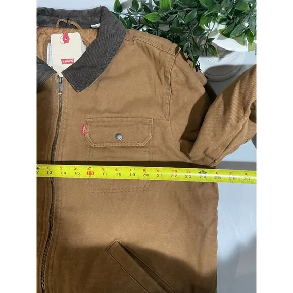 Levis XL Garment Washed Quilted Jacket With Corduroy Collar & Pockets Brown